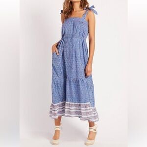 Anthropologie Cleobella India Midi  Dress Blue Cotton Floral Size Small